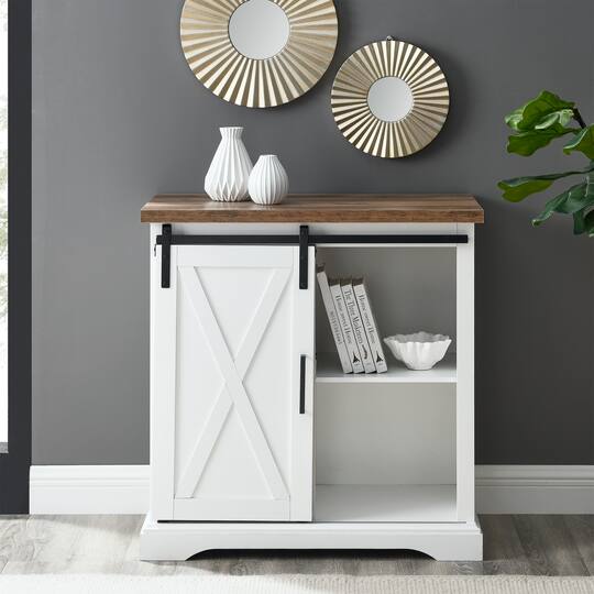 Walker Edison 32" Solid White Reclaimed Barnwood Rustic Farmhouse Buffet